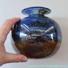 Load image into Gallery viewer, LARGE 1970s Isle of Wight Blue AURENE Globular Studio Glass by Michael Harris with Flame Pontil and Paper Label
