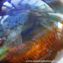 Load image into Gallery viewer, LARGE 1970s Isle of Wight Blue AURENE Globular Studio Glass by Michael Harris with Flame Pontil and Paper Label
