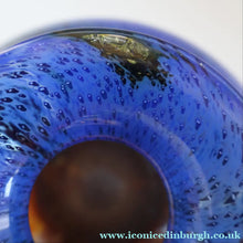 Load image into Gallery viewer, LARGE 1970s Isle of Wight Blue AURENE Globular Studio Glass by Michael Harris with Flame Pontil and Paper Label
