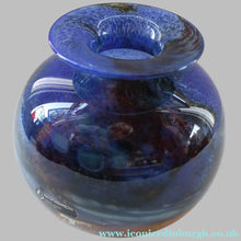 Load image into Gallery viewer, LARGE 1970s Isle of Wight Blue AURENE Globular Studio Glass by Michael Harris with Flame Pontil and Paper Label
