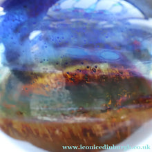 Load image into Gallery viewer, LARGE 1970s Isle of Wight Blue AURENE Globular Studio Glass by Michael Harris with Flame Pontil and Paper Label
