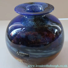 Load image into Gallery viewer, LARGE 1970s Isle of Wight Blue AURENE Globular Studio Glass by Michael Harris with Flame Pontil and Paper Label
