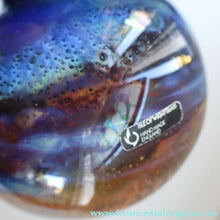 Load image into Gallery viewer, LARGE 1970s Isle of Wight Blue AURENE Globular Studio Glass by Michael Harris with Flame Pontil and Paper Label
