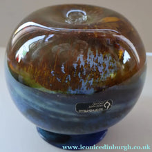 Load image into Gallery viewer, LARGE 1970s Isle of Wight Blue AURENE Globular Studio Glass by Michael Harris with Flame Pontil and Paper Label
