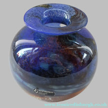 Load image into Gallery viewer, LARGE 1970s Isle of Wight Blue AURENE Globular Studio Glass by Michael Harris with Flame Pontil and Paper Label
