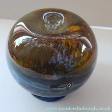 Load image into Gallery viewer, LARGE 1970s Isle of Wight Blue AURENE Globular Studio Glass by Michael Harris with Flame Pontil and Paper Label
