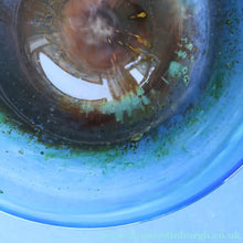 Load image into Gallery viewer, LARGE 1970s Isle of Wight Blue AURENE Shallow Studio Glass Bowl by Michael Harris with Flame Pontil Mark
