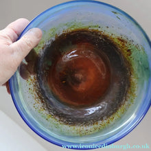 Load image into Gallery viewer, LARGE 1970s Isle of Wight Blue AURENE Shallow Studio Glass Bowl by Michael Harris with Flame Pontil Mark
