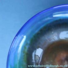 Load image into Gallery viewer, LARGE 1970s Isle of Wight Blue AURENE Shallow Studio Glass Bowl by Michael Harris with Flame Pontil Mark
