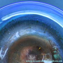 Load image into Gallery viewer, LARGE 1970s Isle of Wight Blue AURENE Shallow Studio Glass Bowl by Michael Harris with Flame Pontil Mark
