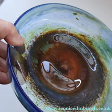Load image into Gallery viewer, LARGE 1970s Isle of Wight Blue AURENE Shallow Studio Glass Bowl by Michael Harris with Flame Pontil Mark
