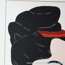 Load image into Gallery viewer, Vintage 1970s LARGE Original Screenprint of a Japanese Lady: Lass of Innocence; Signed by the artist. Quirky POP ART Style
