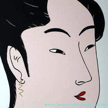 Load image into Gallery viewer, Vintage 1970s LARGE Original Screenprint of a Japanese Lady: Lass of Innocence; Signed by the artist. Quirky POP ART Style
