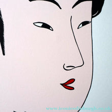 Load image into Gallery viewer, Vintage 1970s LARGE Original Screenprint of a Japanese Lady: Lass of Innocence; Signed by the artist. Quirky POP ART Style
