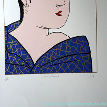 Load image into Gallery viewer, Vintage 1970s LARGE Original Screenprint of a Japanese Lady: Lass of Innocence; Signed by the artist. Quirky POP ART Style
