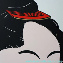 Load image into Gallery viewer, Vintage 1970s LARGE Original Screenprint of a Japanese Lady: Lass of Innocence; Signed by the artist. Quirky POP ART Style
