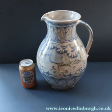 Load image into Gallery viewer, Large Aldermaston Pottery Tin-Glaze Pottery Jug or Pitcher with Hand Painted Hunting Pattern.  Signed by Andrew Hazeldean
