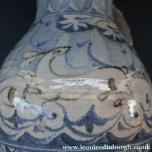 Load image into Gallery viewer, Large Aldermaston Pottery Tin-Glaze Pottery Jug or Pitcher with Hand Painted Hunting Pattern.  Signed by Andrew Hazeldean
