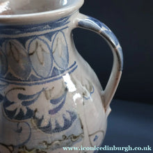 Load image into Gallery viewer, Large Aldermaston Pottery Tin-Glaze Pottery Jug or Pitcher with Hand Painted Hunting Pattern.  Signed by Andrew Hazeldean
