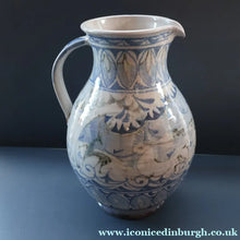 Load image into Gallery viewer, Large Aldermaston Pottery Tin-Glaze Pottery Jug or Pitcher with Hand Painted Hunting Pattern.  Signed by Andrew Hazeldean
