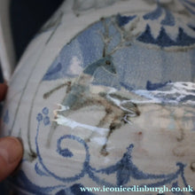 Load image into Gallery viewer, Large Aldermaston Pottery Tin-Glaze Pottery Jug or Pitcher with Hand Painted Hunting Pattern.  Signed by Andrew Hazeldean
