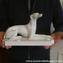 Load image into Gallery viewer, LARGE and Beautifully Modelled Antique Parian Model of a Reclining Greyhound. 11 1/2 inches
