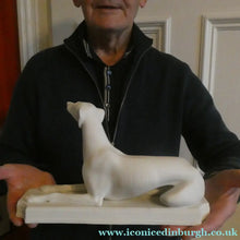 Load image into Gallery viewer, LARGE and Beautifully Modelled Antique Parian Model of a Reclining Greyhound. 11 1/2 inches
