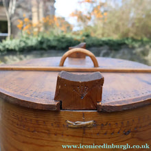 Load image into Gallery viewer, Antique 19th Century Scandinavian Bentwood Box with Prickwork/ Pokerwork Decoration. 16 inches diameter

