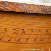 Load image into Gallery viewer, Antique 19th Century Scandinavian Bentwood Box with Prickwork/ Pokerwork Decoration. 16 inches diameter

