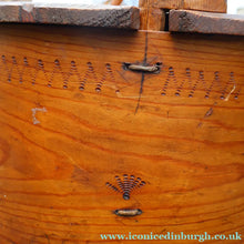 Load image into Gallery viewer, Antique 19th Century Scandinavian Bentwood Box with Prickwork/ Pokerwork Decoration. 16 inches diameter

