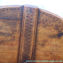 Load image into Gallery viewer, Antique 19th Century Scandinavian Bentwood Box with Prickwork/ Pokerwork Decoration. 16 inches diameter

