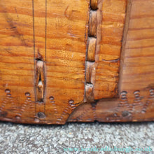 Load image into Gallery viewer, Antique 19th Century Scandinavian Bentwood Box with Prickwork/ Pokerwork Decoration. 16 inches diameter

