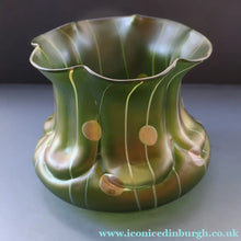 Load image into Gallery viewer, LARGE Bohemian Glass KRALIK Vase with Striefen and Flecken Decoration, c 1899
