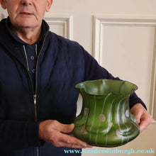 Load image into Gallery viewer, LARGE Bohemian Glass KRALIK Vase with Striefen and Flecken Decoration, c 1899

