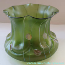 Load image into Gallery viewer, LARGE Bohemian Glass KRALIK Vase with Striefen and Flecken Decoration, c 1899
