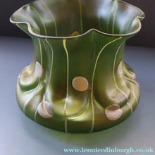 Load image into Gallery viewer, LARGE Bohemian Glass KRALIK Vase with Striefen and Flecken Decoration, c 1899
