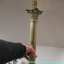 Load image into Gallery viewer, LARGE ANTIQUE Brass Column Lamp with Stepped Plinth Base &amp; Corinthian Capital. WORKING
