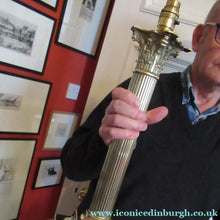 Load image into Gallery viewer, LARGE ANTIQUE Brass Column Lamp with Stepped Plinth Base &amp; Corinthian Capital. WORKING
