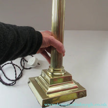 Load image into Gallery viewer, LARGE ANTIQUE Brass Column Lamp with Stepped Plinth Base &amp; Corinthian Capital. WORKING
