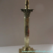 Load image into Gallery viewer, LARGE ANTIQUE Brass Column Lamp with Stepped Plinth Base &amp; Corinthian Capital. WORKING

