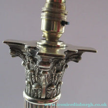 Load image into Gallery viewer, LARGE ANTIQUE Brass Column Lamp with Stepped Plinth Base &amp; Corinthian Capital. WORKING
