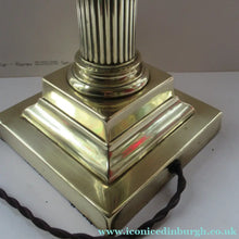 Load image into Gallery viewer, LARGE ANTIQUE Brass Column Lamp with Stepped Plinth Base &amp; Corinthian Capital. WORKING
