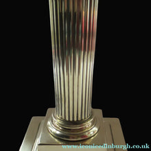 Load image into Gallery viewer, LARGE ANTIQUE Brass Column Lamp with Stepped Plinth Base &amp; Corinthian Capital. WORKING
