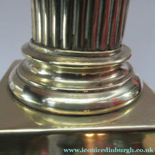 Load image into Gallery viewer, LARGE ANTIQUE Brass Column Lamp with Stepped Plinth Base &amp; Corinthian Capital. WORKING
