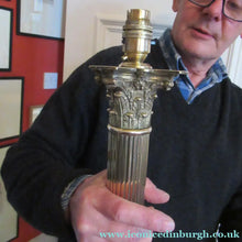Load image into Gallery viewer, LARGE ANTIQUE Brass Column Lamp with Stepped Plinth Base &amp; Corinthian Capital. WORKING - Antique Brass Lamp
