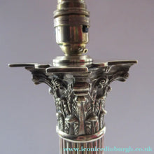 Load image into Gallery viewer, LARGE ANTIQUE Brass Column Lamp with Stepped Plinth Base &amp; Corinthian Capital. WORKING
