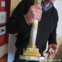 Load image into Gallery viewer, LARGE ANTIQUE Brass Column Lamp with Stepped Plinth Base &amp; Corinthian Capital. WORKING
