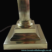 Load image into Gallery viewer, LARGE ANTIQUE Brass Column Lamp with Stepped Plinth Base &amp; Corinthian Capital. WORKING
