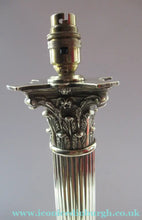 Load image into Gallery viewer, LARGE ANTIQUE Brass Column Lamp with Stepped Plinth Base &amp; Corinthian Capital. WORKING
