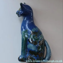 Load image into Gallery viewer, Large ANTIQUE CH Brannam Pottery, Barnstaple, Devon Model of a Seated Cat with Original Yellow Glass Eyes
